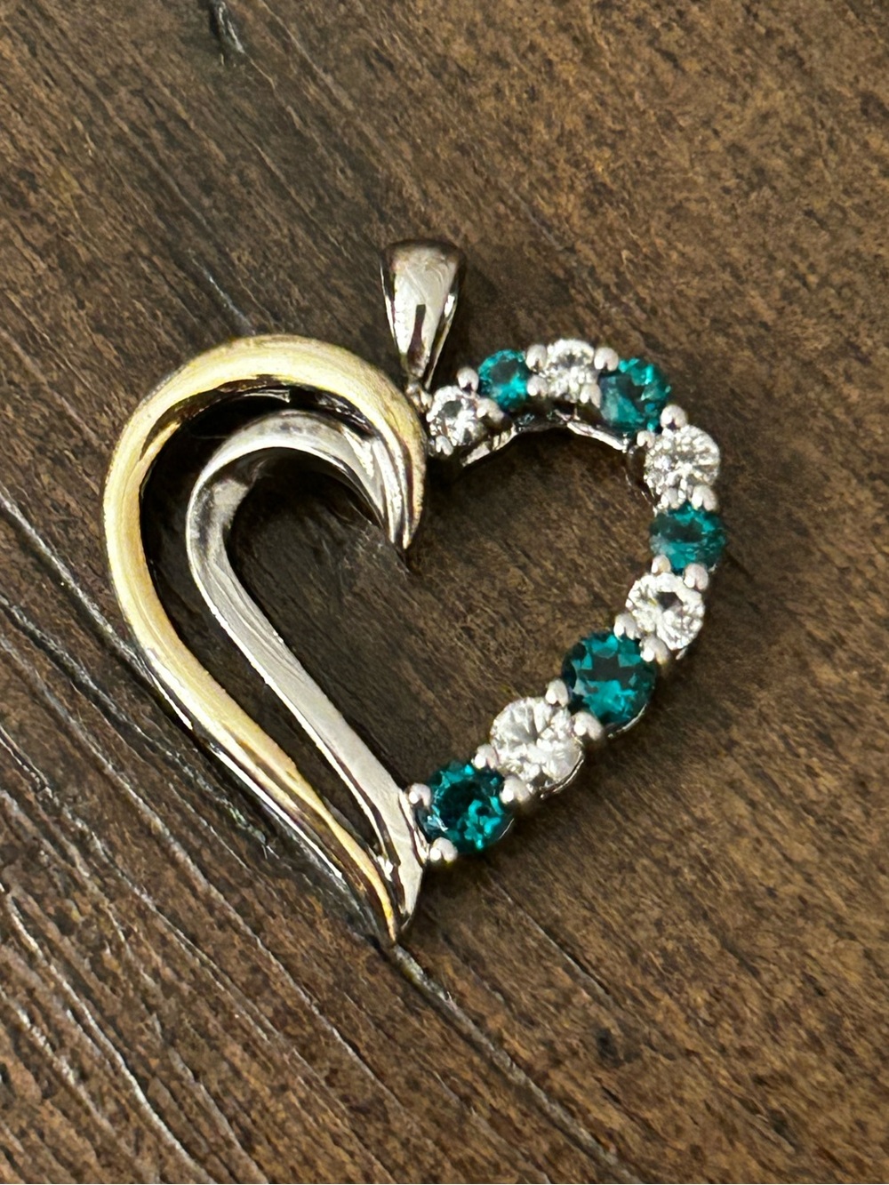 RL 925 Sterling Silver & 10K Yellow Gold Emerald Open Heart Pendant Richline